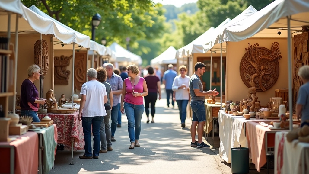 Regional craft fair with artisans demonstrating traditional techniques and selling handmade pieces