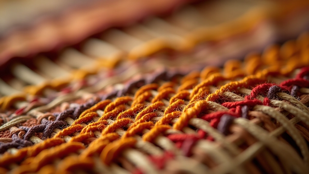 Close-up detail of traditional hand-woven textile showing intricate thread patterns and natural fiber texture