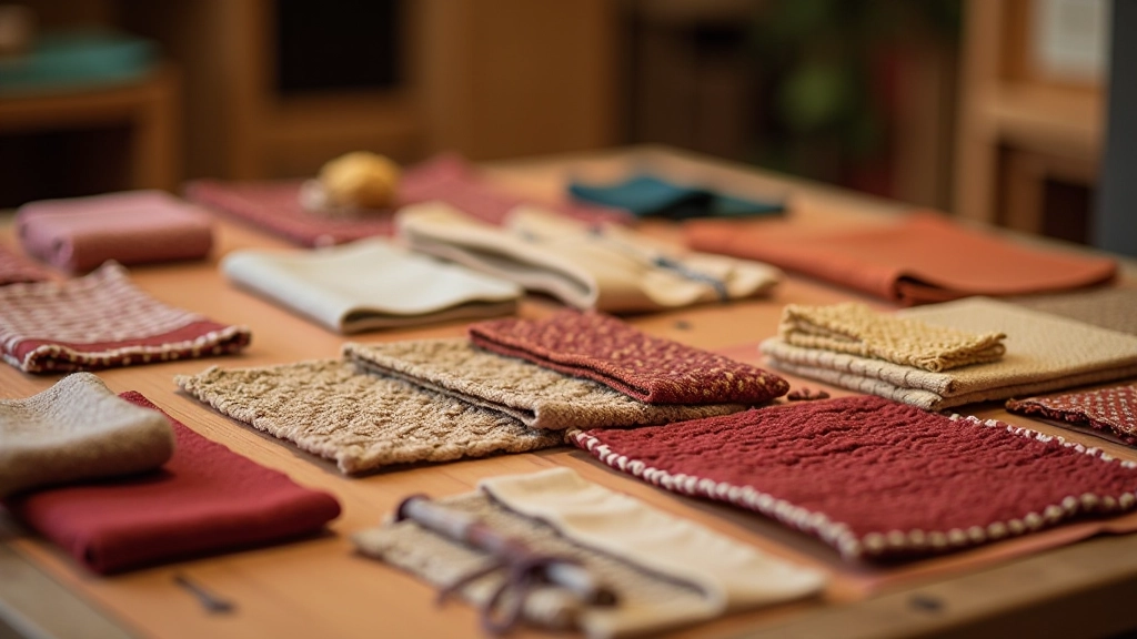Textile samples and woven fabric displays showing traditional patterns and weaving techniques from regional heritage