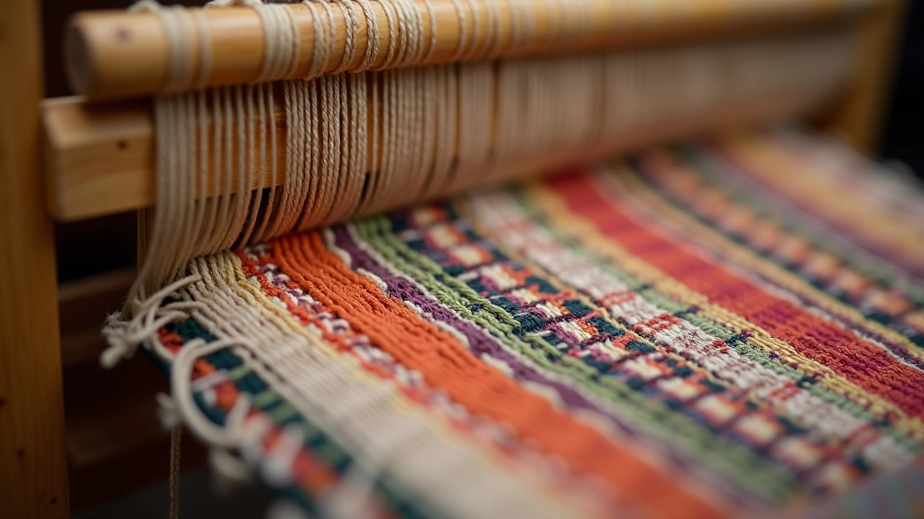 Textile weaving demonstration with traditional loom
