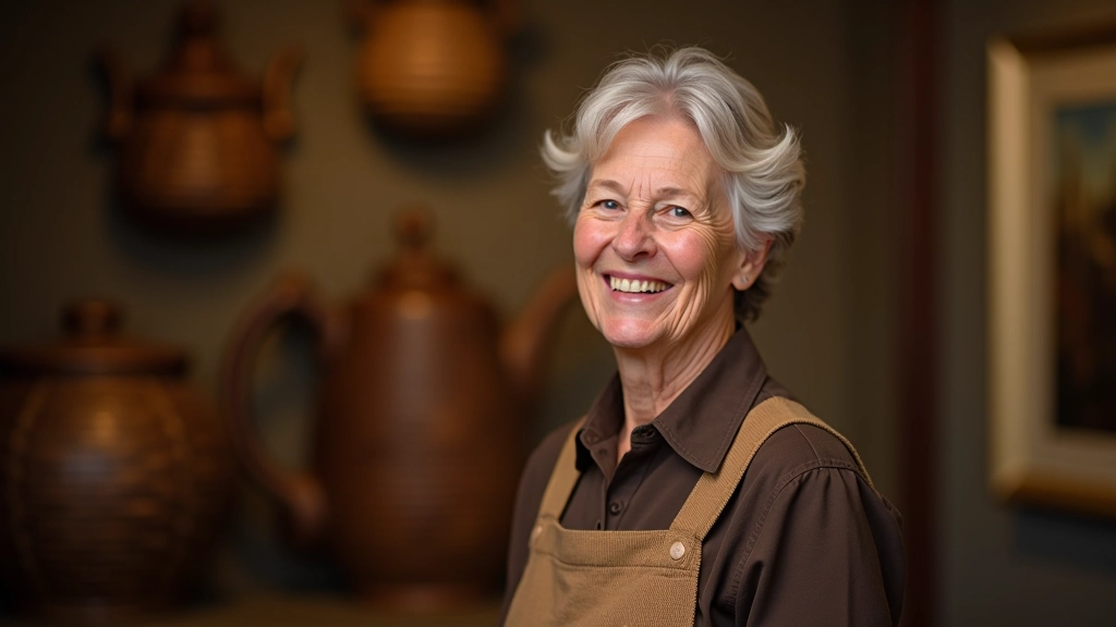 Portrait of established basket maker in heritage museum setting, professional attire